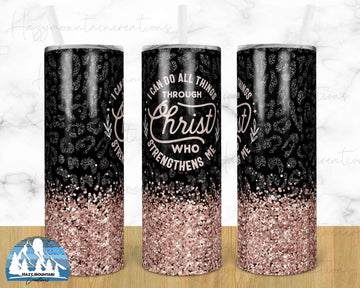 Faire: Dm Crafting Tumblers I Can Do ALL Things Through Christ Tumbler, Black and Pink Tumbler, Rose gold Cup